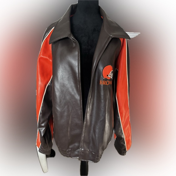 Other - Y2K Cleveland Browns Faux Leather Jacket Brown & Orange NFL Team Apparel Retro